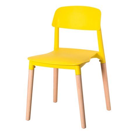 FABULAXE Modern Plastic Dining Chair Open Back with Beech Wood Legs, Yellow QI004222.YL